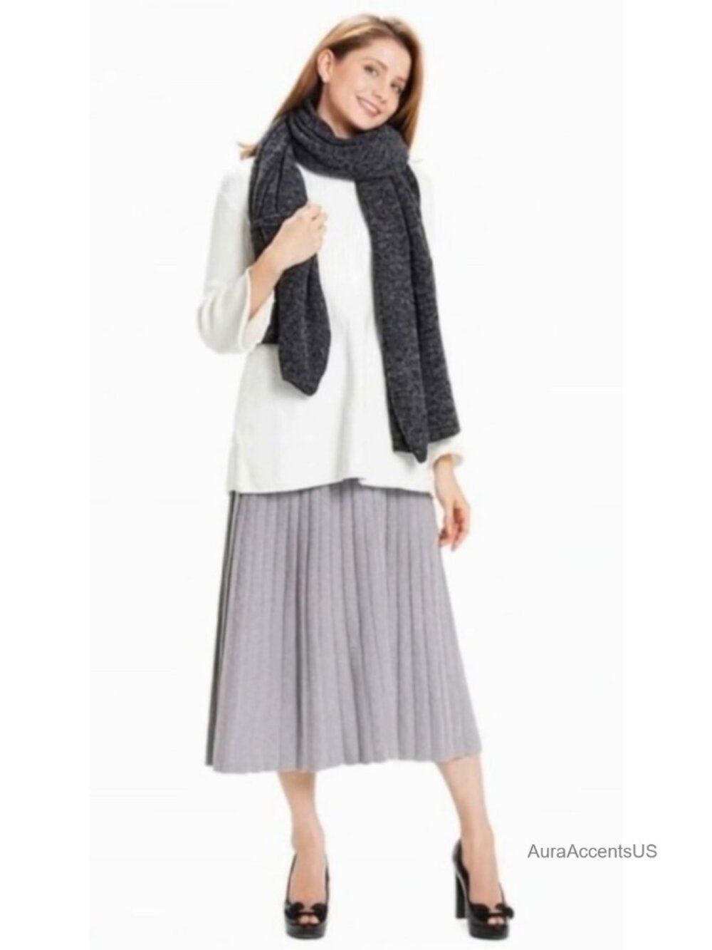 Women's Soft Pashmina Shawl Wrap Acrylic Nylon Scarf with Pockets Oversized - Picture 6 of 6
